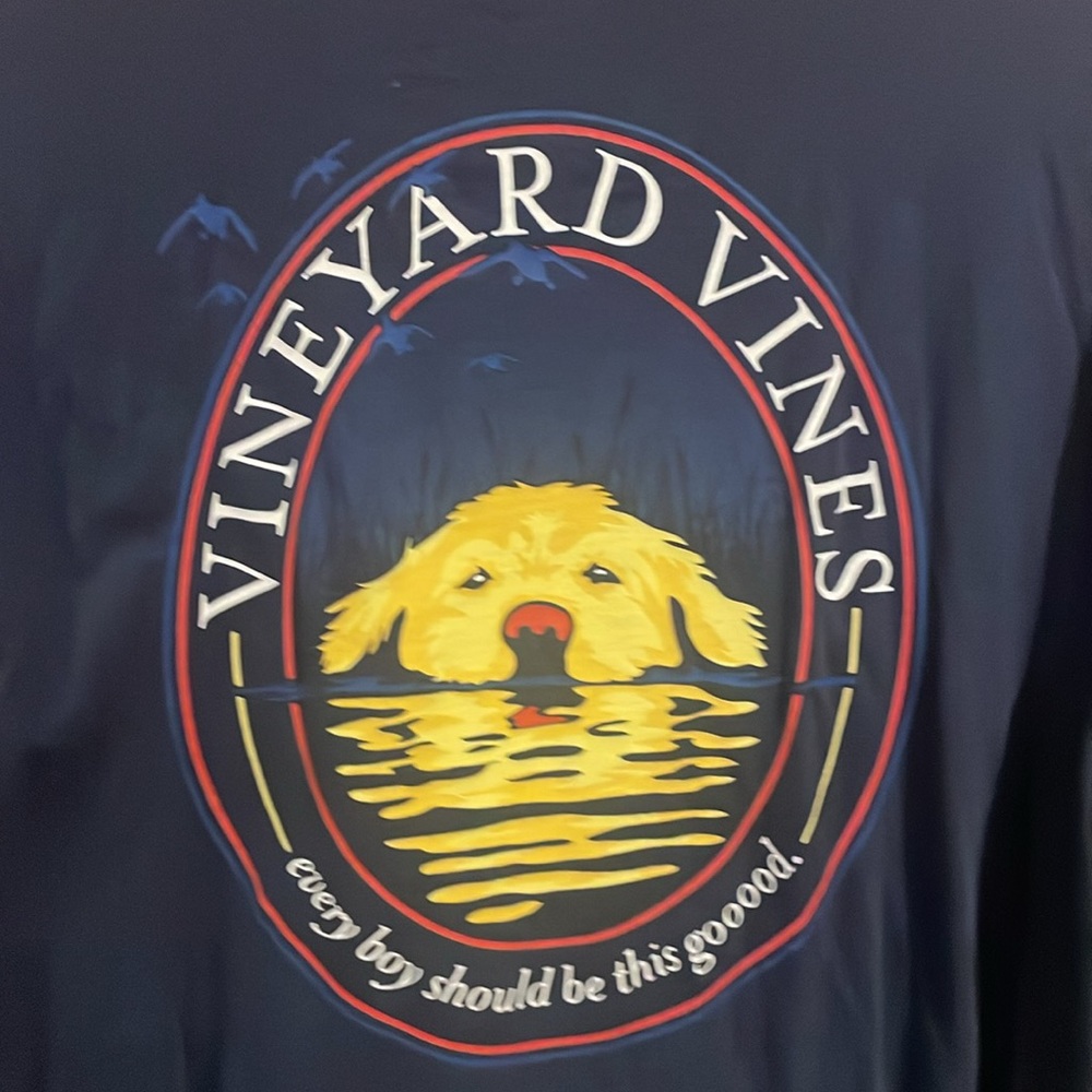 Vineyard Vines Long Sleeve Pocket Tee with Dog- every boy should be this good- S